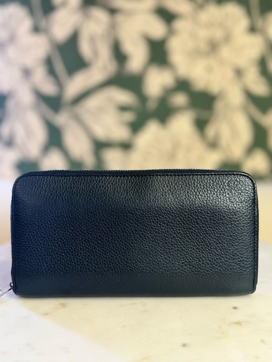 Loewe Handbags - Loewe Navy Blue Leather Zip-Around Wallet EUC